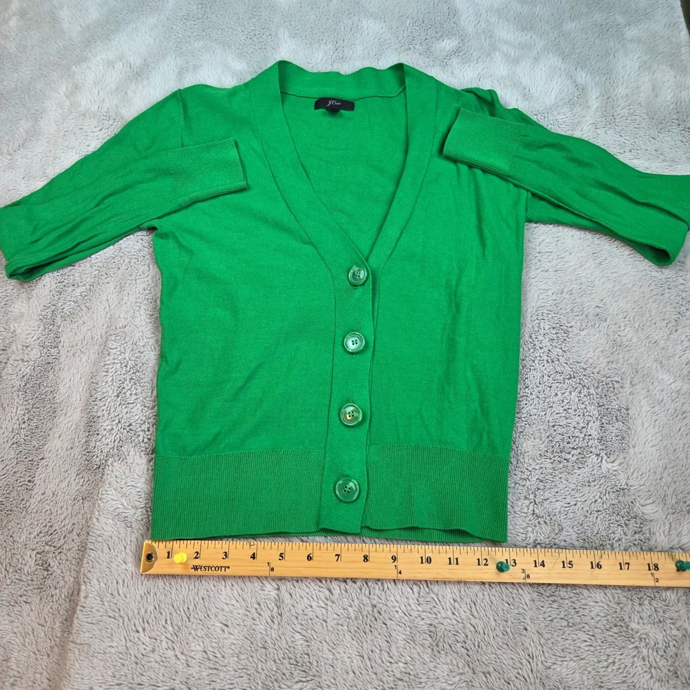 J.Crew Cardigan Womens XXS V-Neck Button Front Ribbed Trim Green 100% Cotton